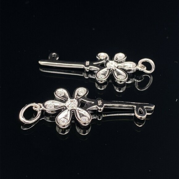 Designer Sterling Silver & Crystal Flower Key Pendant Charms! 157 - Picture 1 of 11